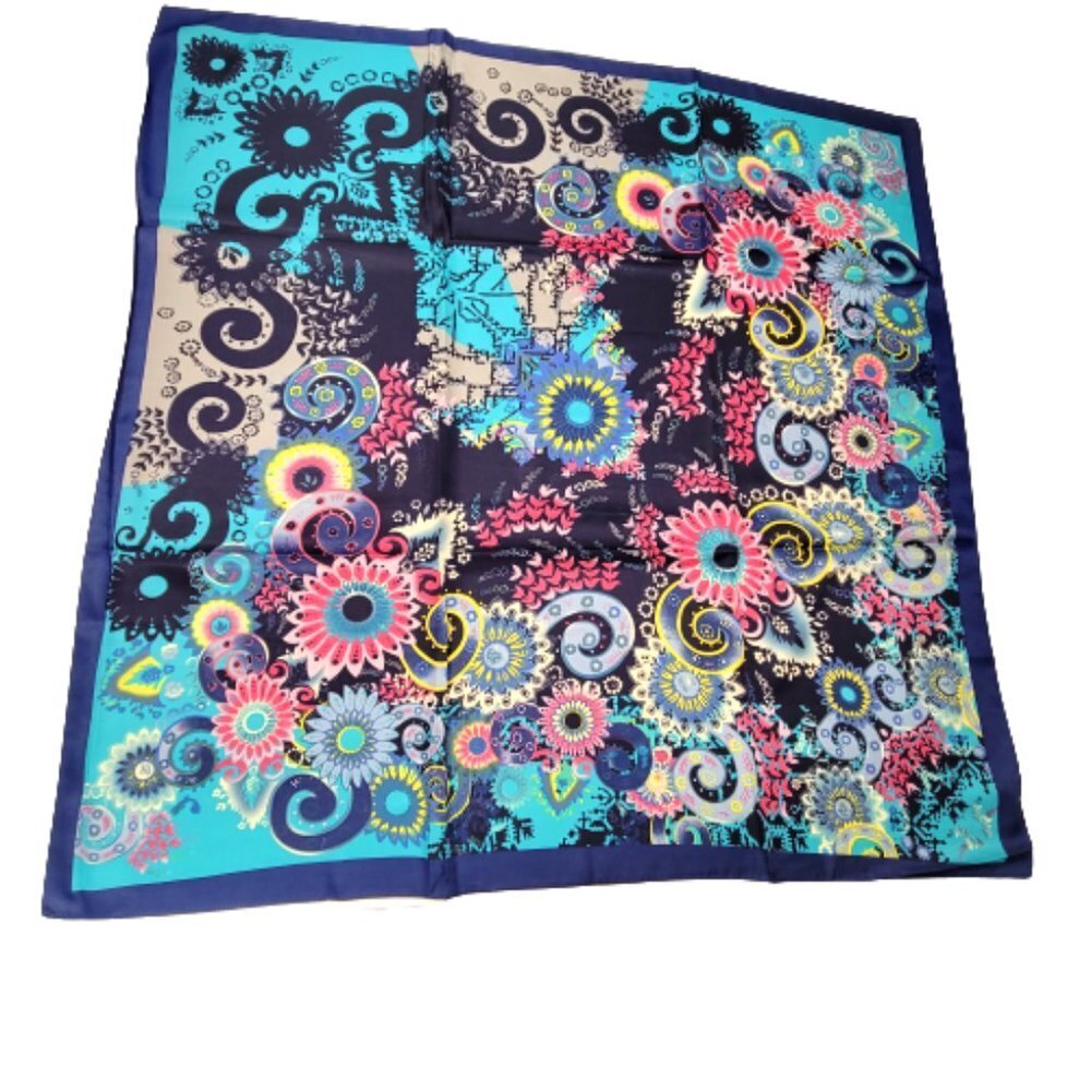 Blue Square Scarf Colourful Mix Print - NEW